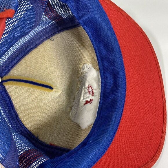 Vintage Snap Back Mesh Trucker Hat Cap Blue Red White 3 Stripes Lacrosse Club - Picture 9 of 10